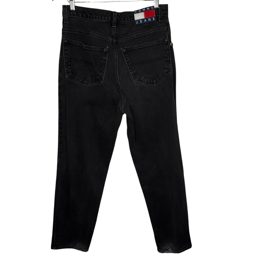 Y2K Tommy High Rise Black Jeans Cotton Size 32 X 32 Flag Logo Patch Spellout